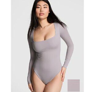 Victoria's Secret Light Purple Square Neckline Thong Snap Bodysuit Lg Sleeve NWT